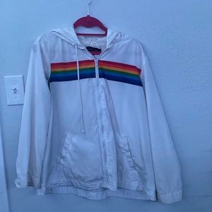 White Windbreaker With Rainbow Decal